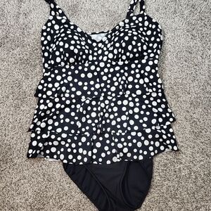 Plus Size One Piece Polka Dot Black & White Swimsuit